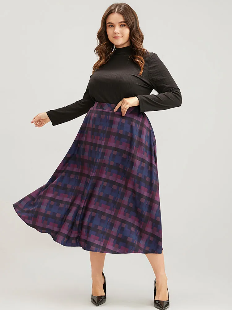Plaid Contrast Elastic Waist Pocket Skirt sold by Bloomchic product image thumbnail 3