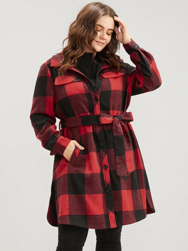 Plaid Pocket Button Up Belted Coat sold by Bloomchic