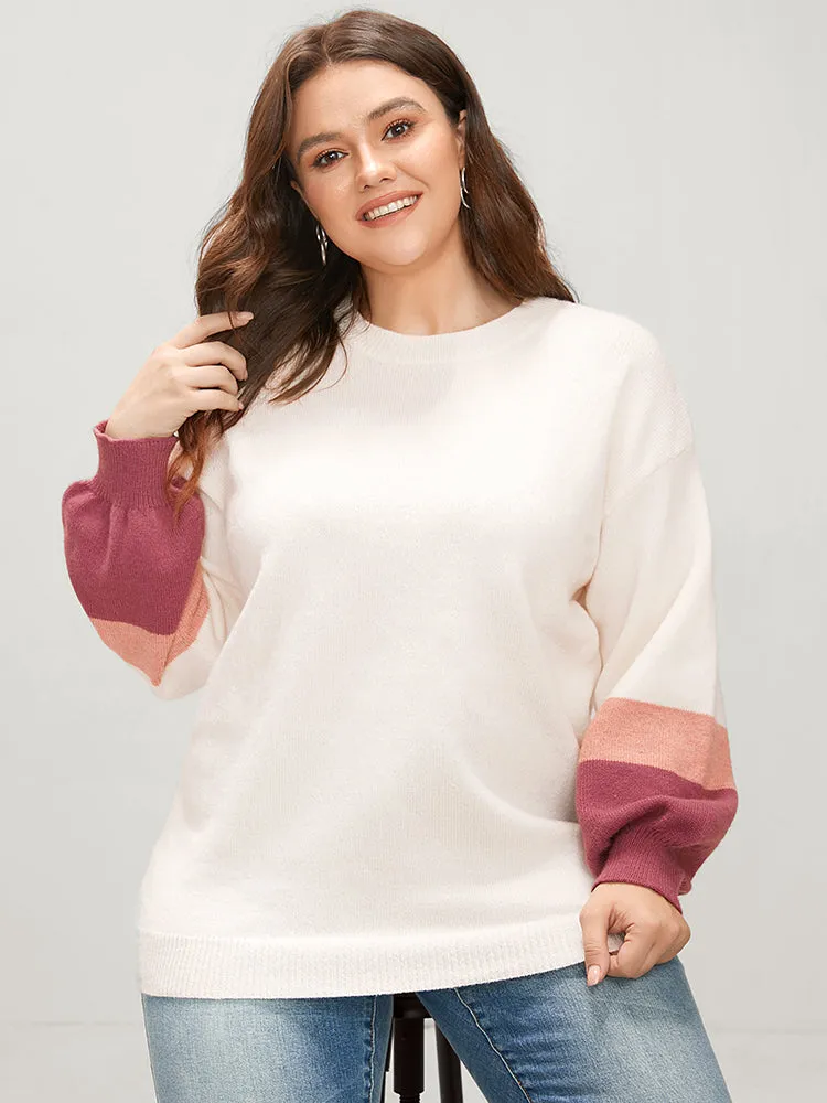 Colorblock Contrast Soft Pointelle Knit Lantern Sleeve Knit Top sold by Bloomchic product image thumbnail 4