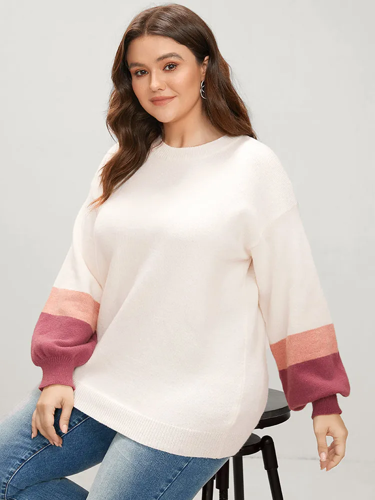 Colorblock Contrast Soft Pointelle Knit Lantern Sleeve Knit Top sold by Bloomchic