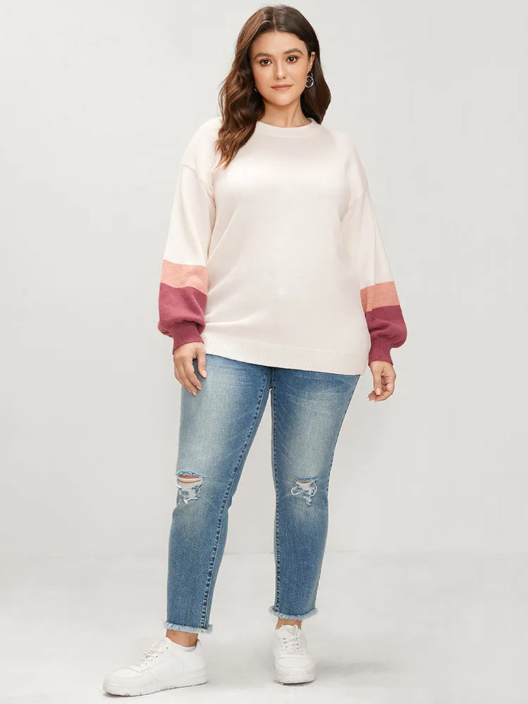 Colorblock Contrast Soft Pointelle Knit Lantern Sleeve Knit Top sold by Bloomchic product image thumbnail 5