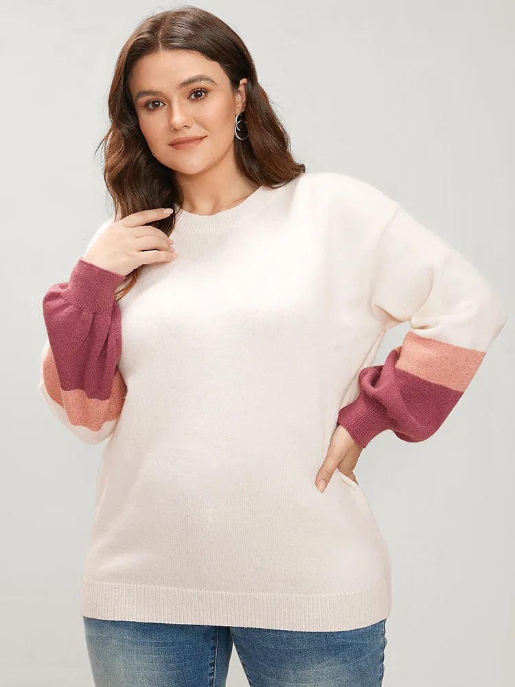 Colorblock Contrast Soft Pointelle Knit Lantern Sleeve Knit Top sold by Bloomchic product image thumbnail 2