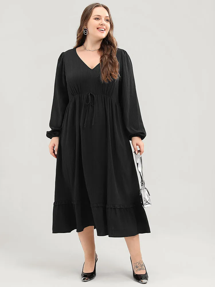 Solid Lantern Sleeve Pocket Textured Ties Up Flutter Dress sold by Bloomchic product image thumbnail 4