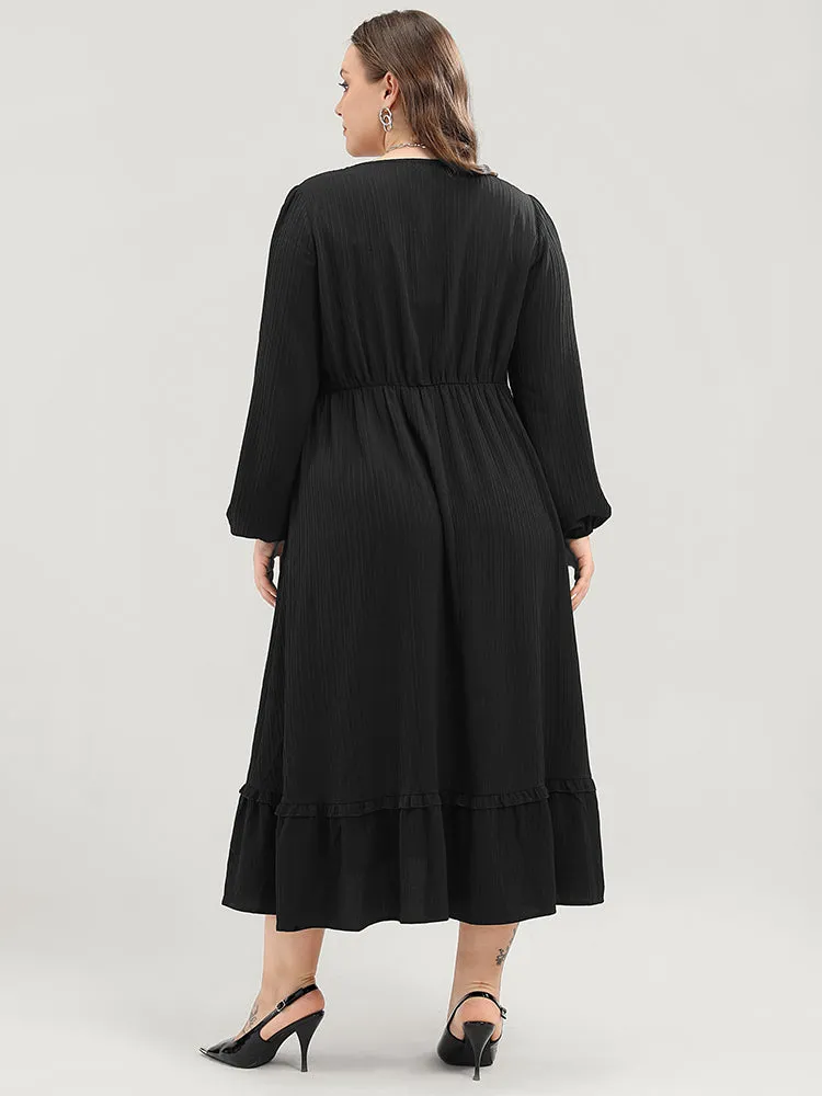 Solid Lantern Sleeve Pocket Textured Ties Up Flutter Dress sold by Bloomchic product image thumbnail 5