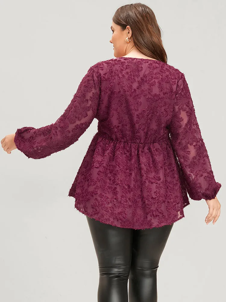 Floral Textured Mesh Lantern Sleeve Twist Front Blouse sold by Bloomchic product image thumbnail 5