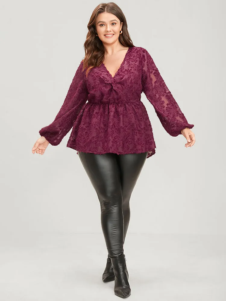 Floral Textured Mesh Lantern Sleeve Twist Front Blouse sold by Bloomchic product image thumbnail 2