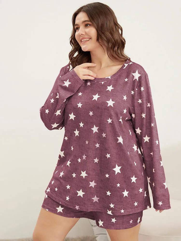 Star Print Round Neck Sleep Top sold by Bloomchic