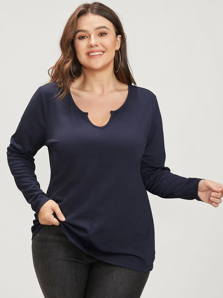 Solid Notched Rib Knit Long Tee sold by Bloomchic product image thumbnail 3