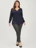 Solid Notched Rib Knit Long Tee sold by Bloomchic