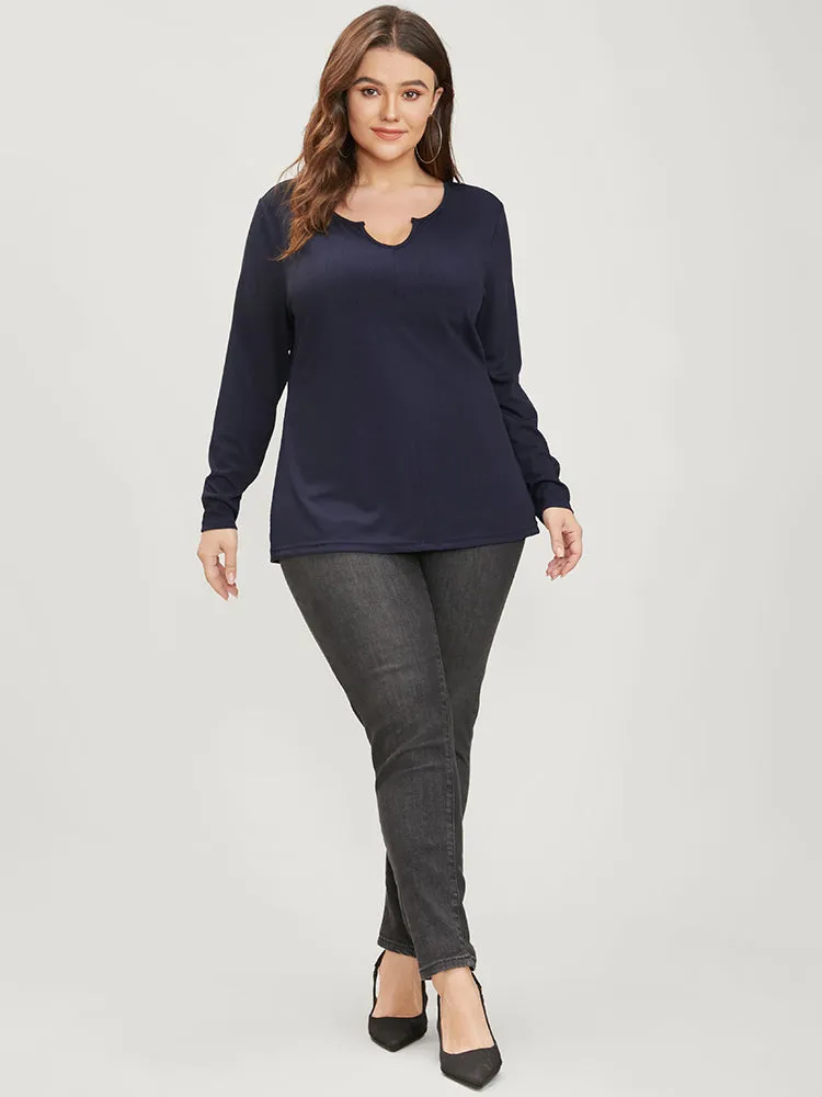 Solid Notched Rib Knit Long Tee sold by Bloomchic product image thumbnail 4