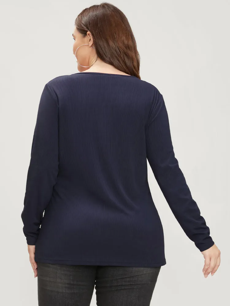 Solid Notched Rib Knit Long Tee sold by Bloomchic product image thumbnail 5