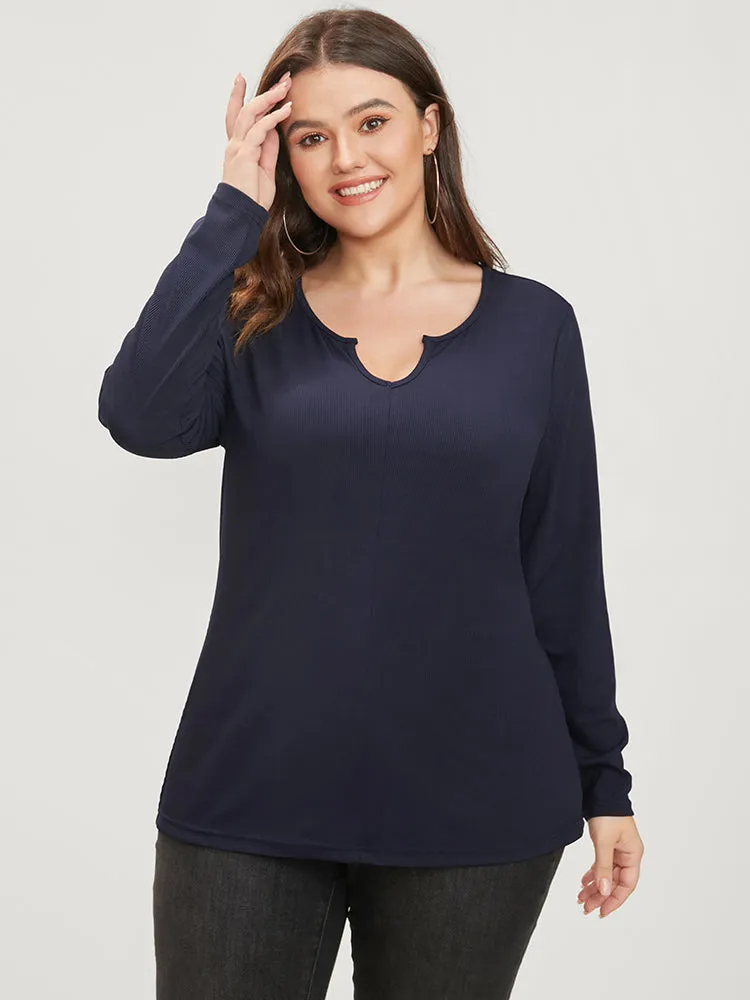 Solid Notched Rib Knit Long Tee sold by Bloomchic product image thumbnail 2