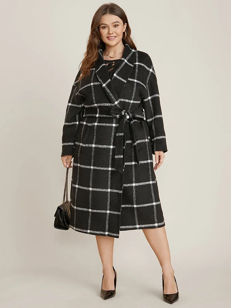 Plaid Lapel Collar Pocket Belted Open Front Coat sold by Bloomchic product image thumbnail 3