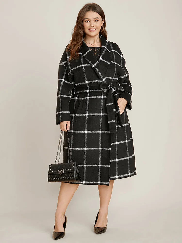 Plaid Lapel Collar Pocket Belted Open Front Coat sold by Bloomchic