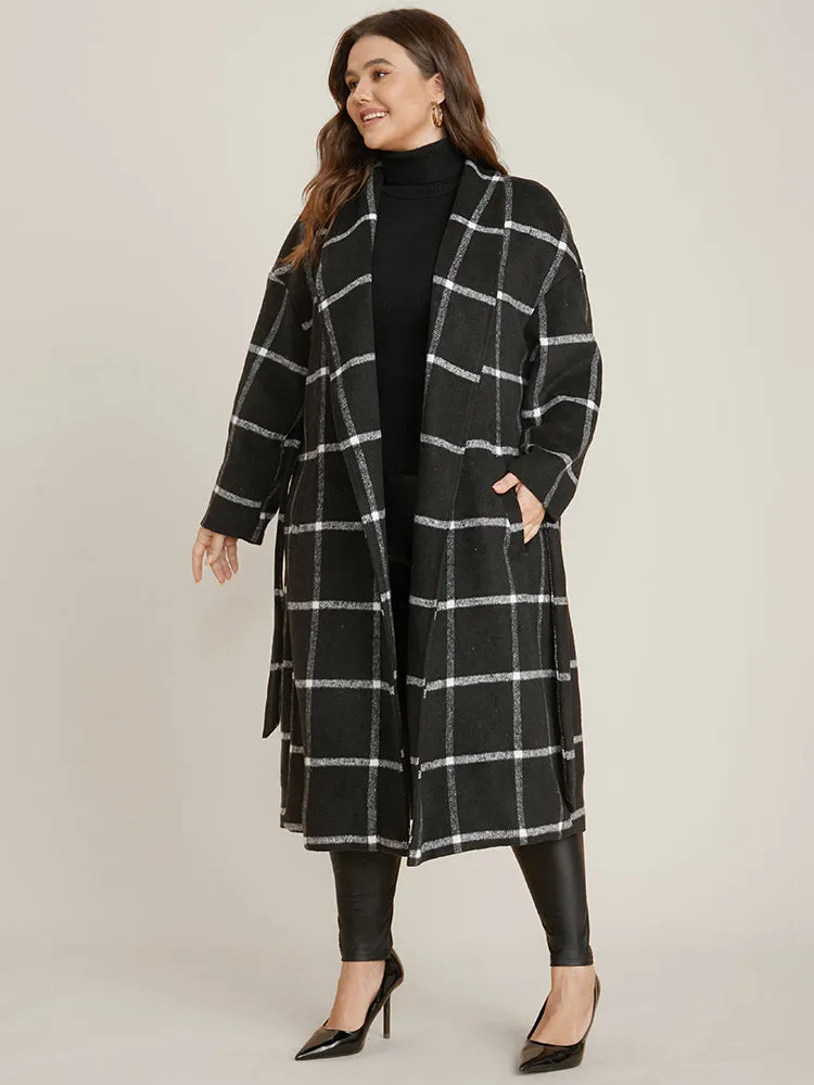 Plaid Lapel Collar Pocket Belted Open Front Coat sold by Bloomchic product image thumbnail 5