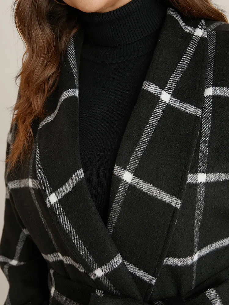 Plaid Lapel Collar Pocket Belted Open Front Coat sold by Bloomchic product image thumbnail 2
