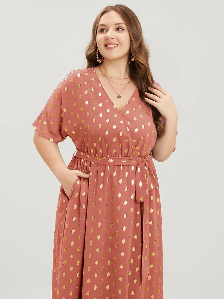 Polka Dot Pocket Surplice Neck Belted Midi Dress sold by Bloomchic product image thumbnail 5
