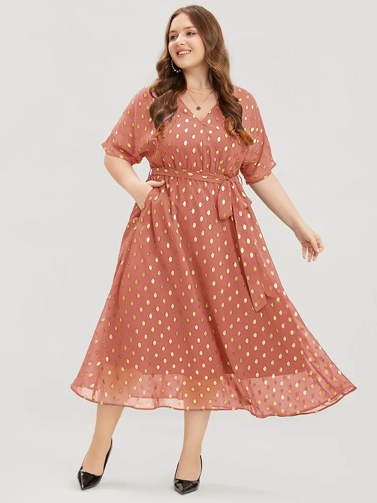 Polka Dot Pocket Surplice Neck Belted Midi Dress sold by Bloomchic product image thumbnail 2