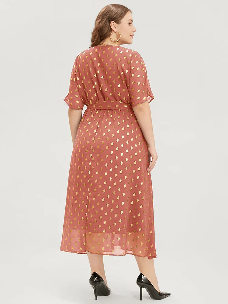 Polka Dot Pocket Surplice Neck Belted Midi Dress sold by Bloomchic product image thumbnail 4