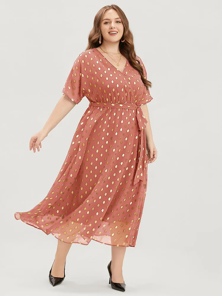 Polka Dot Pocket Surplice Neck Belted Midi Dress sold by Bloomchic product image thumbnail 3