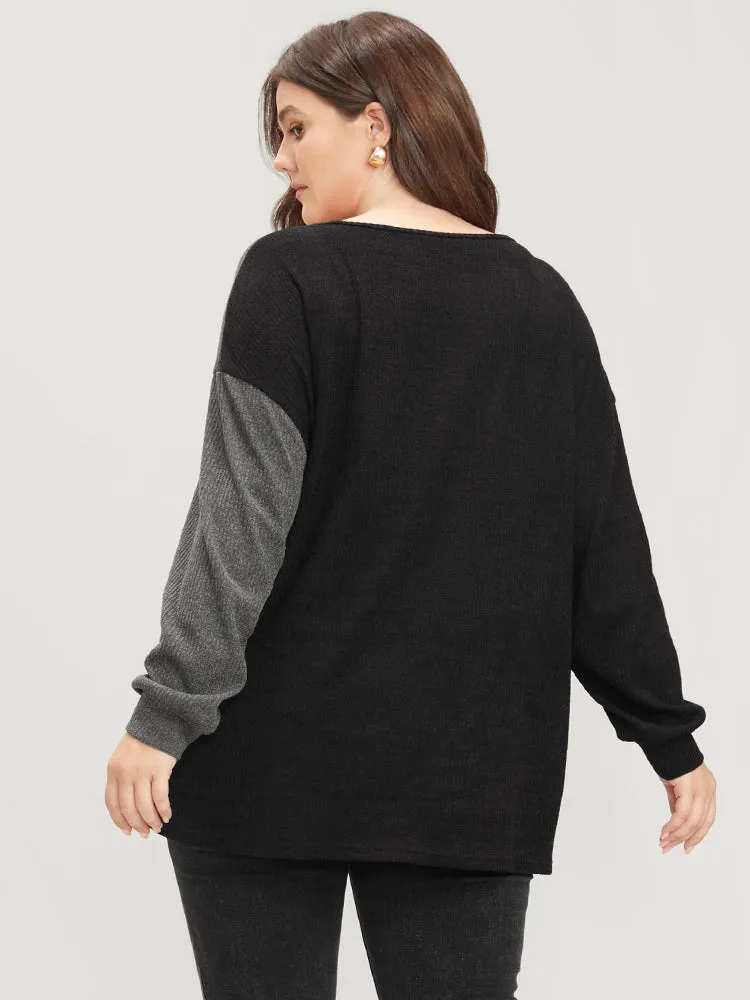 Colorblock Contrast Button Detail Rib Knit Sweatshirt sold by Bloomchic product image thumbnail 5
