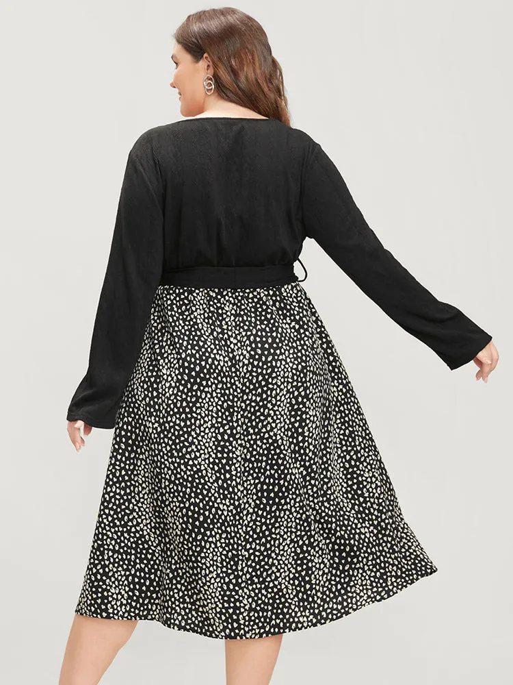 Leopard Patchwork V Neck Pocket Belted Textured Dress sold by Bloomchic product image thumbnail 4