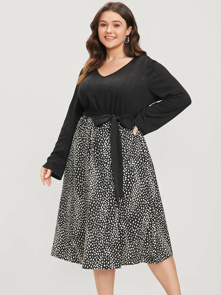 Leopard Patchwork V Neck Pocket Belted Textured Dress sold by Bloomchic product image thumbnail 5
