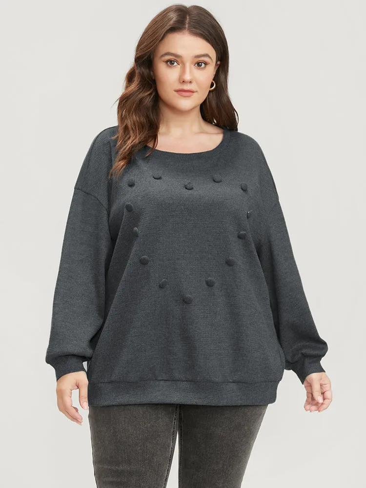 Solid Button Detail Round Neck Waffle Knit Sweatshirt sold by Bloomchic product image thumbnail 2