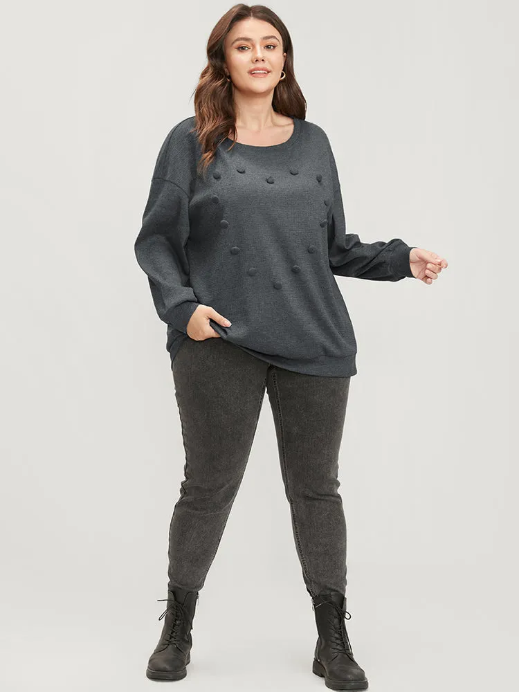 Solid Button Detail Round Neck Waffle Knit Sweatshirt sold by Bloomchic product image thumbnail 3