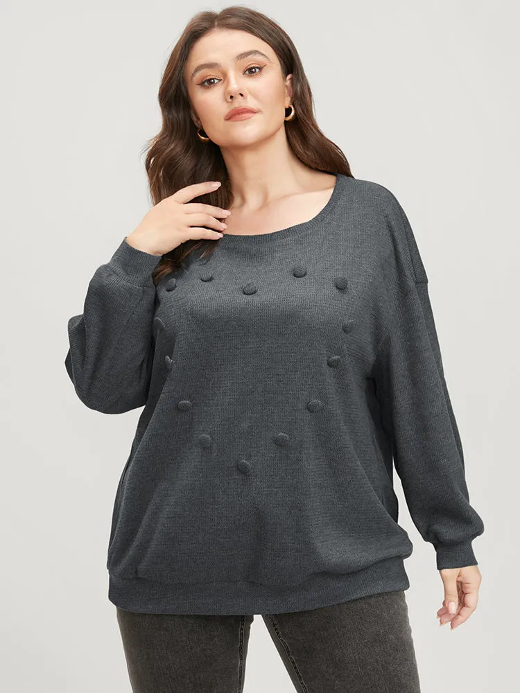 Solid Button Detail Round Neck Waffle Knit Sweatshirt sold by Bloomchic