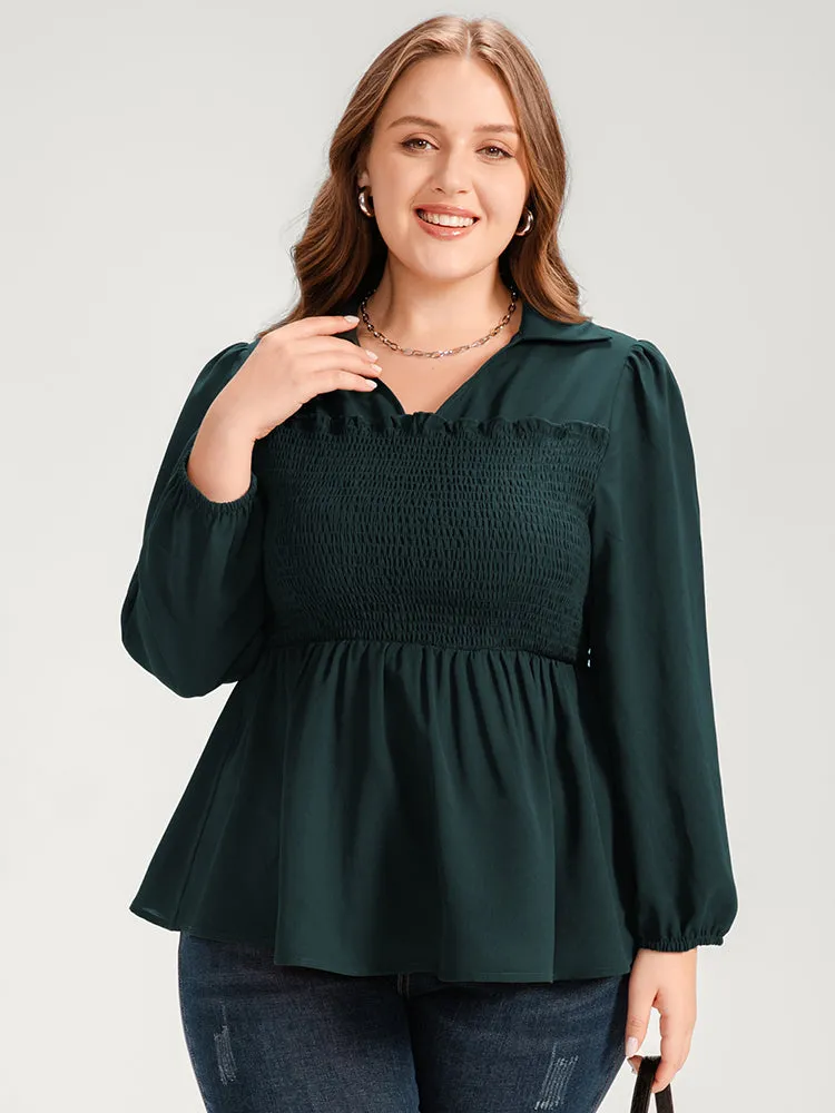 Solid Lantern Sleeve Shirred Ruffles Blouse sold by Bloomchic