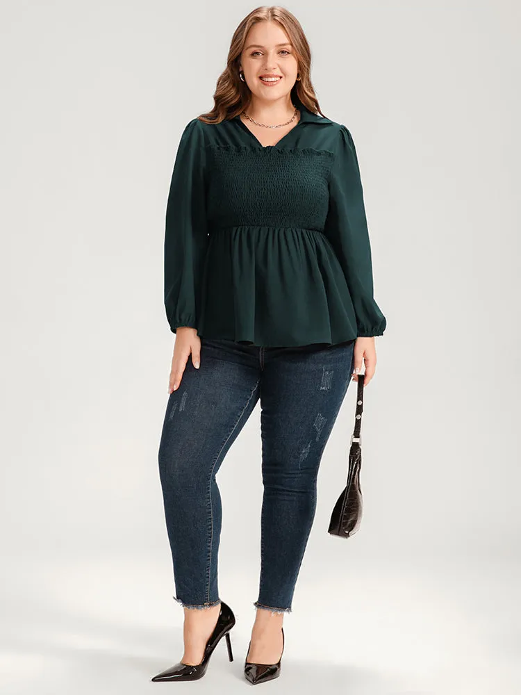 Solid Lantern Sleeve Shirred Ruffles Blouse sold by Bloomchic product image thumbnail 2