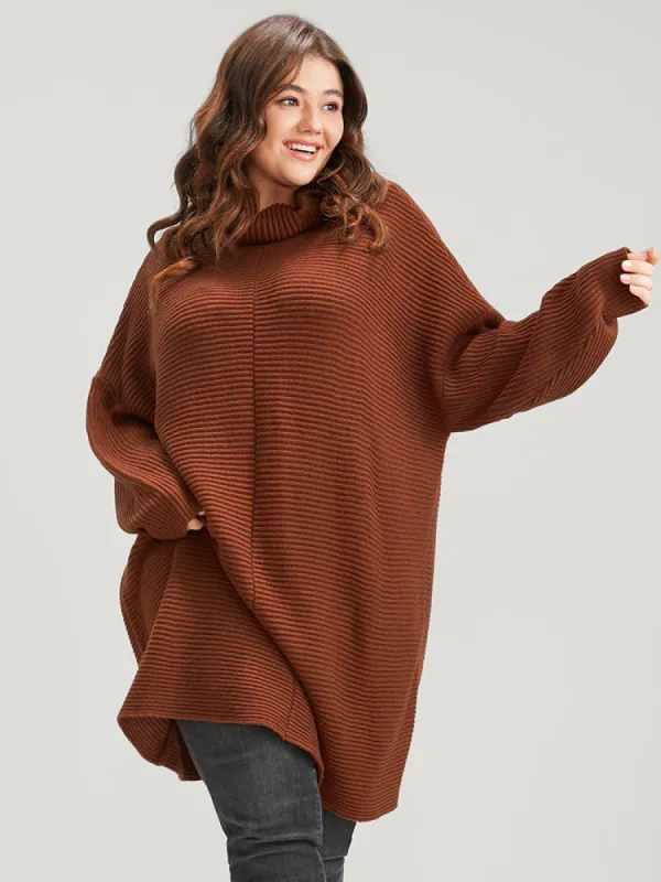 Solid Pointelle Knit Dolman Sleeve Funnel Neck Knit Top sold by Bloomchic