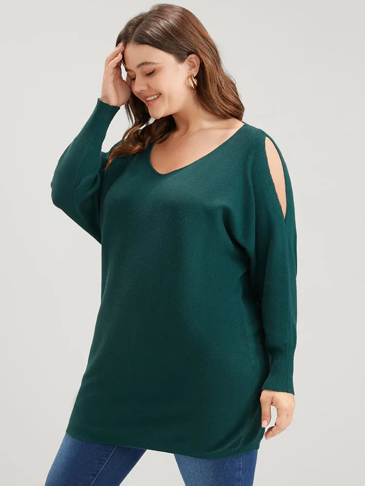 Solid Soft Sexy Yarn Knit Dolman Sleeve Cold Shoulder Knit Top sold by Bloomchic