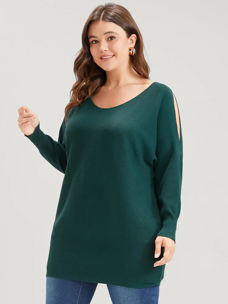 Solid Soft Sexy Yarn Knit Dolman Sleeve Cold Shoulder Knit Top sold by Bloomchic product image thumbnail 3