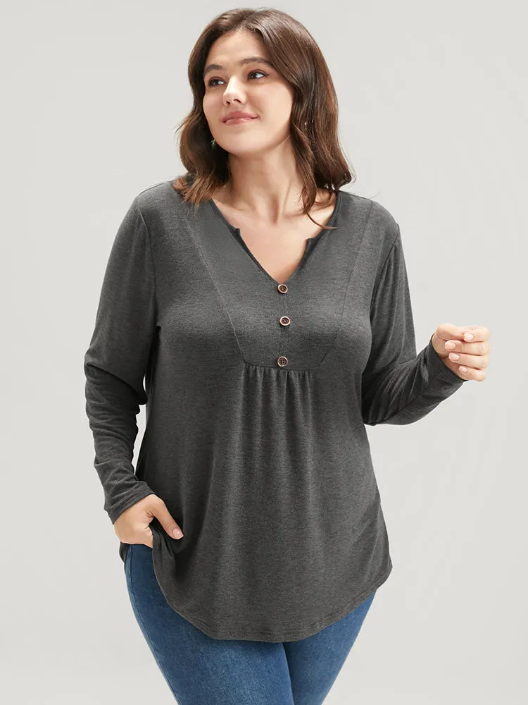 Solid V Neck Button Detail Long Tee sold by Bloomchic product image thumbnail 5