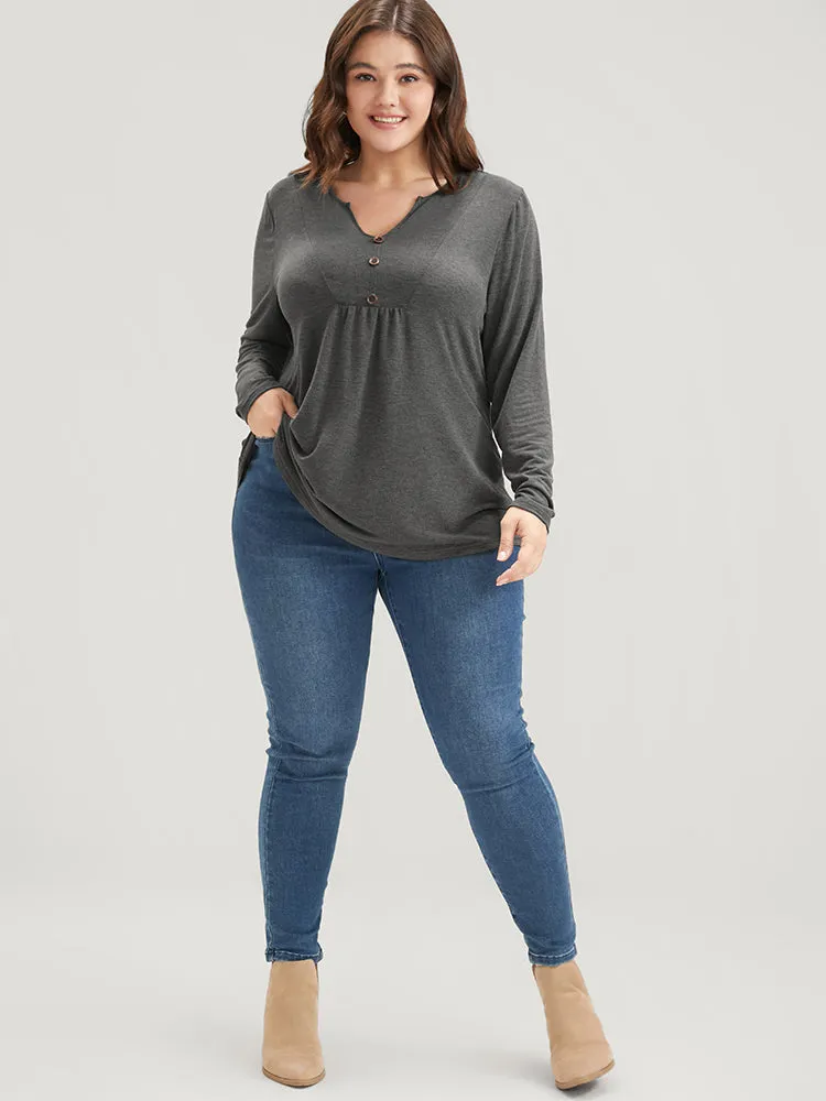 Solid V Neck Button Detail Long Tee sold by Bloomchic product image thumbnail 2