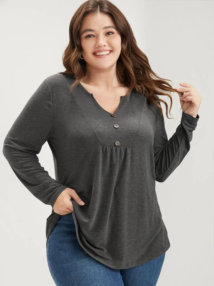 Solid V Neck Button Detail Long Tee sold by Bloomchic product image thumbnail 4