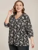 Floral Print Lantern Sleeve Tie V Neck Blouse sold by Bloomchic
