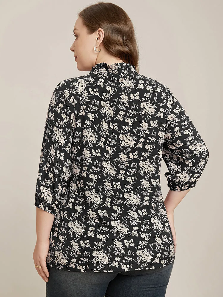 Floral Print Lantern Sleeve Tie V Neck Blouse sold by Bloomchic product image thumbnail 5