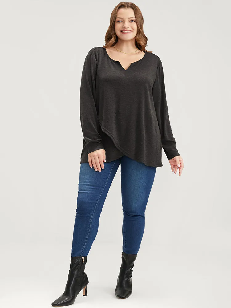 Solid Notched Asymmetrical Hem Long Tee sold by Bloomchic product image thumbnail 5