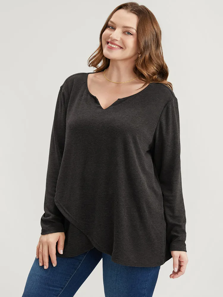 Solid Notched Asymmetrical Hem Long Tee sold by Bloomchic product image thumbnail 3
