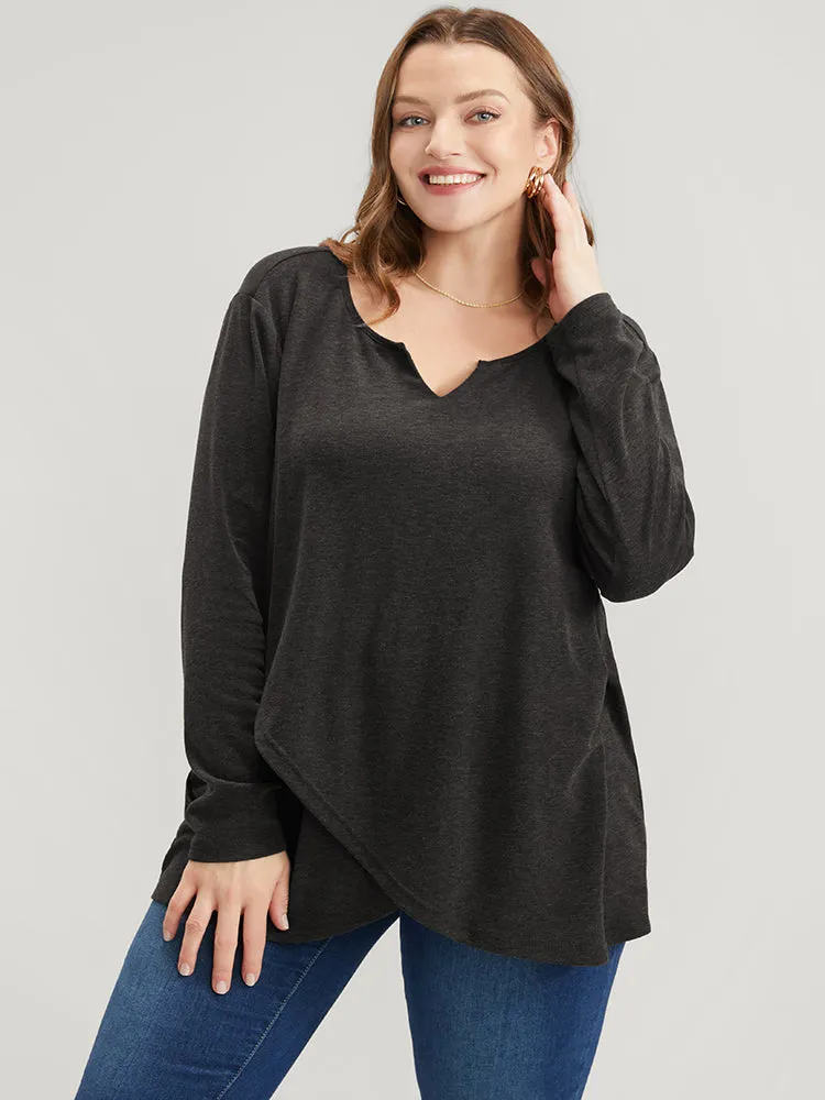 Solid Notched Asymmetrical Hem Long Tee sold by Bloomchic product image thumbnail 2