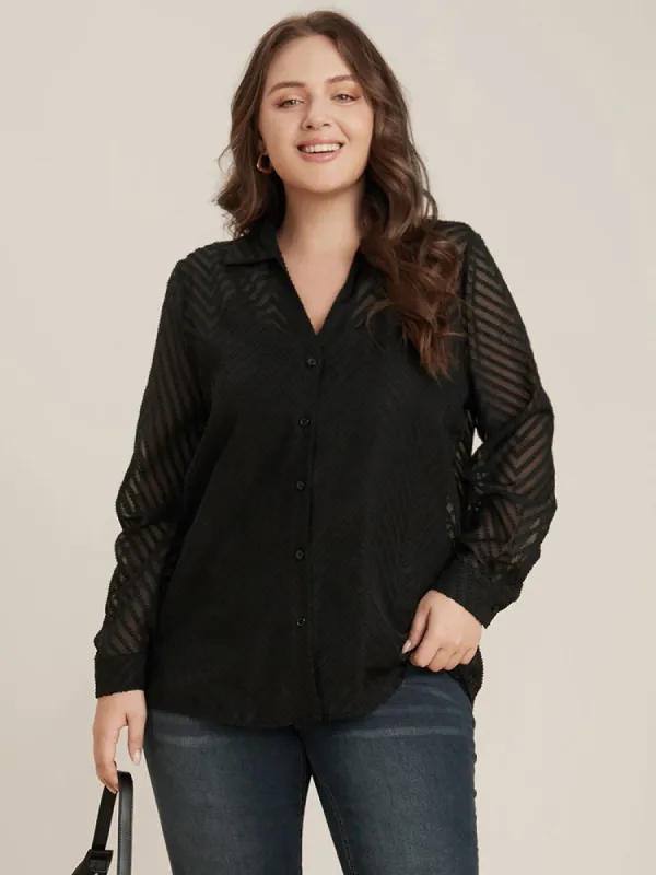 Geometric Mesh Button Up Textured Blouse With Cami Top sold by Bloomchic