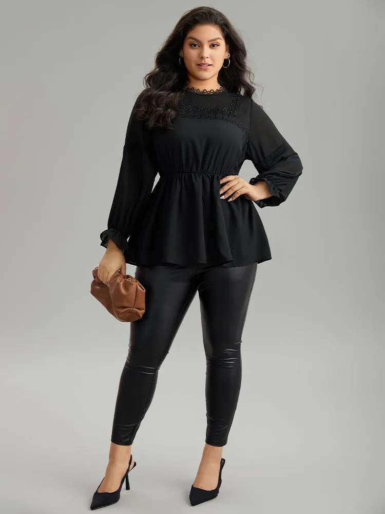 Plain Ruffles Elastic Waist Lace Patchwork Blouse sold by Bloomchic product image thumbnail 4