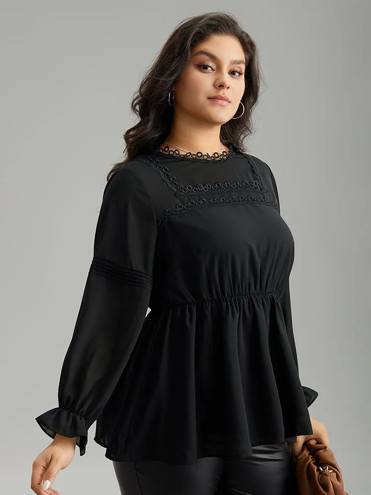 Plain Ruffles Elastic Waist Lace Patchwork Blouse sold by Bloomchic product image thumbnail 3