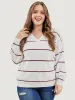 Striped Contrast Super Soft Plush Knit V Neck Knit Top sold by Bloomchic