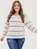 Striped Contrast Super Soft Plush Knit V Neck Knit Top sold by Bloomchic