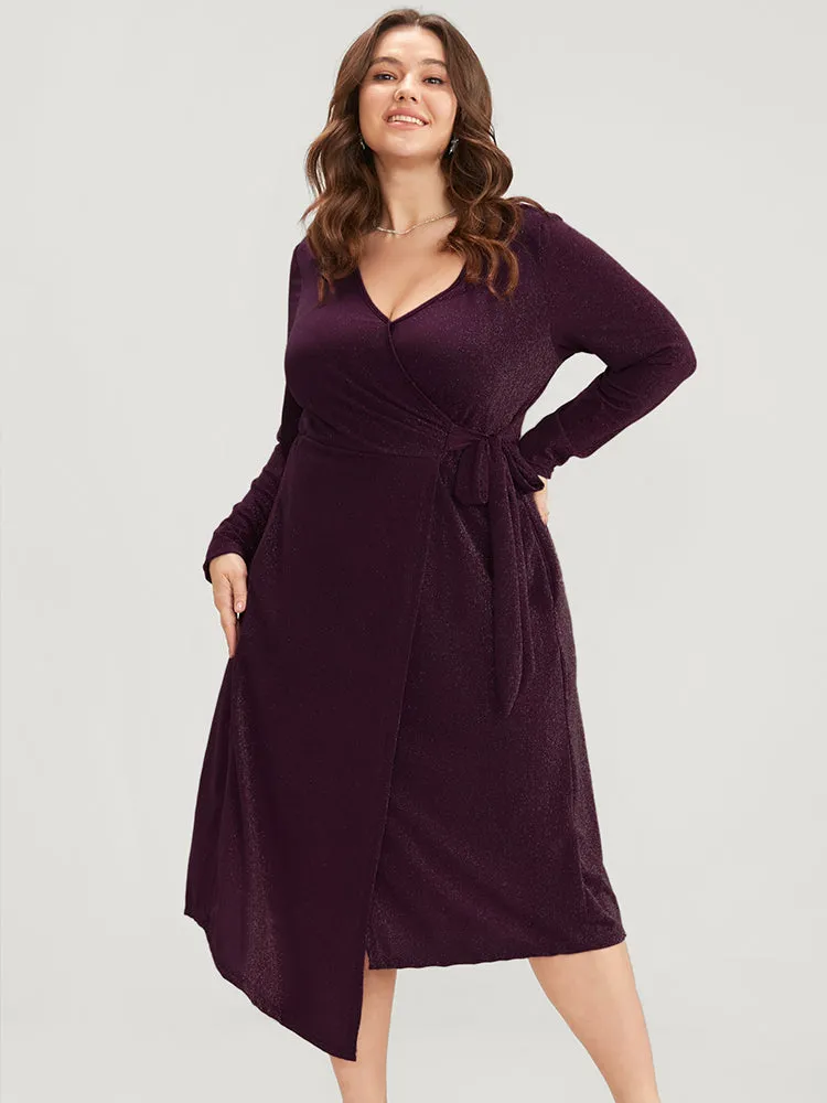 Sequin Wrap Knotted Side Pocket Asymmetrical Hem Dress sold by Bloomchic product image thumbnail 2