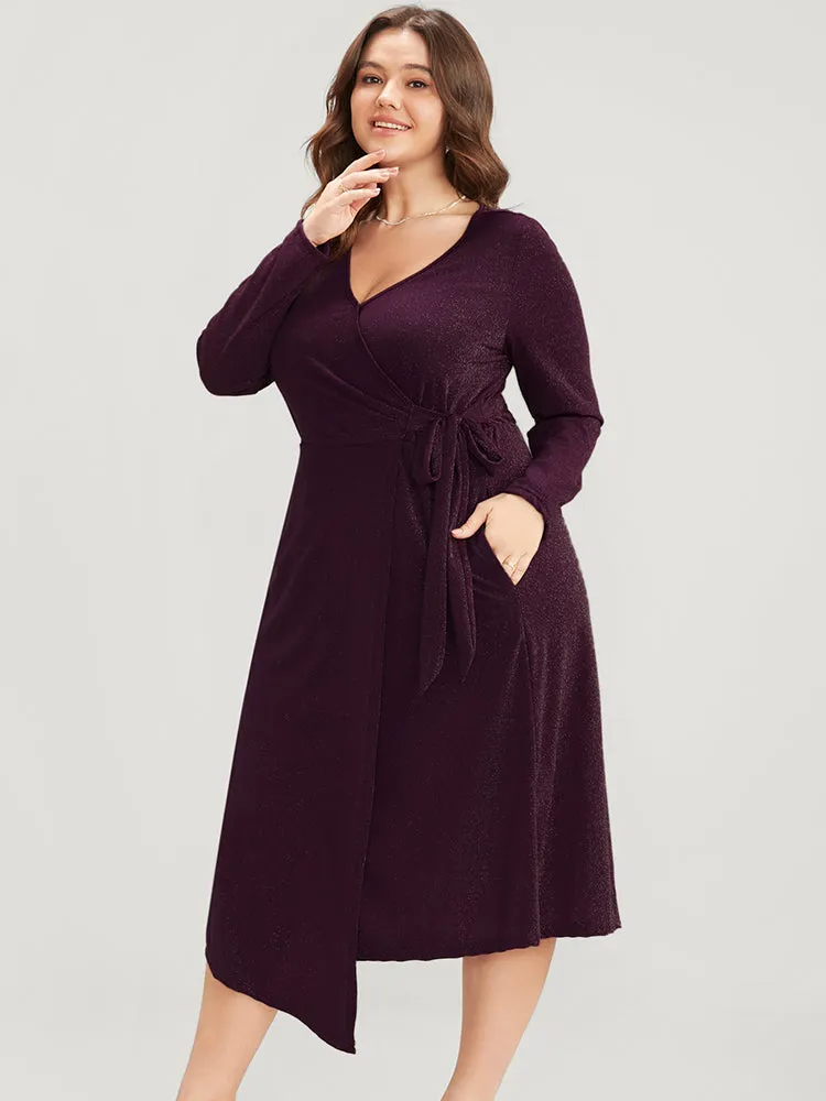 Sequin Wrap Knotted Side Pocket Asymmetrical Hem Dress sold by Bloomchic product image thumbnail 3